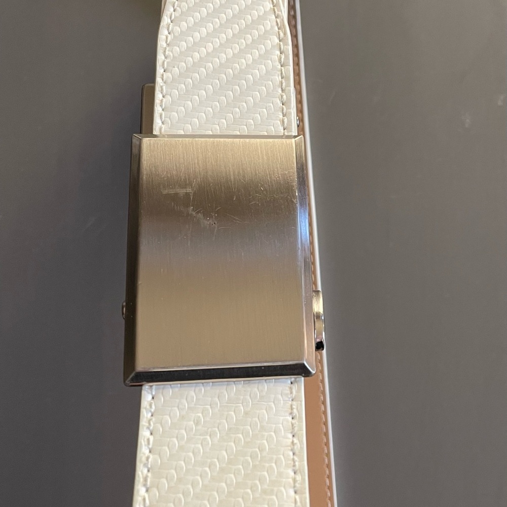 Nexbelt Ratchet Leather belt White w Silver Hardware 25-32